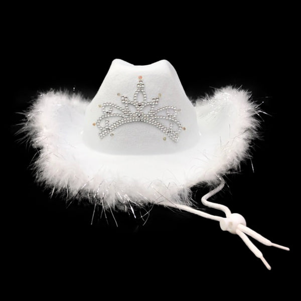 White Led Cowgirl Hat With Tiara