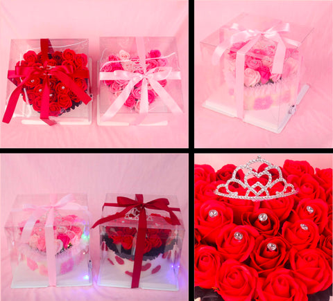 Valentine Rose Bouquet With Tiara & Led Lights