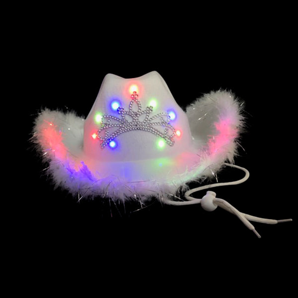 White Led Cowgirl Hat With Tiara