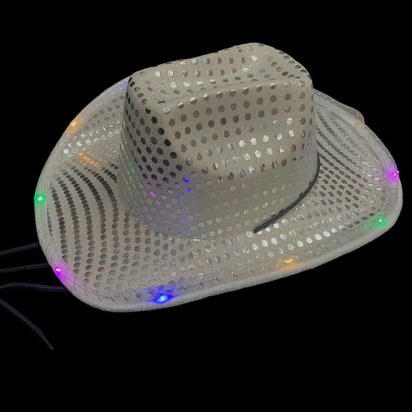 Silver Cowboy Hat Multicolor Lights