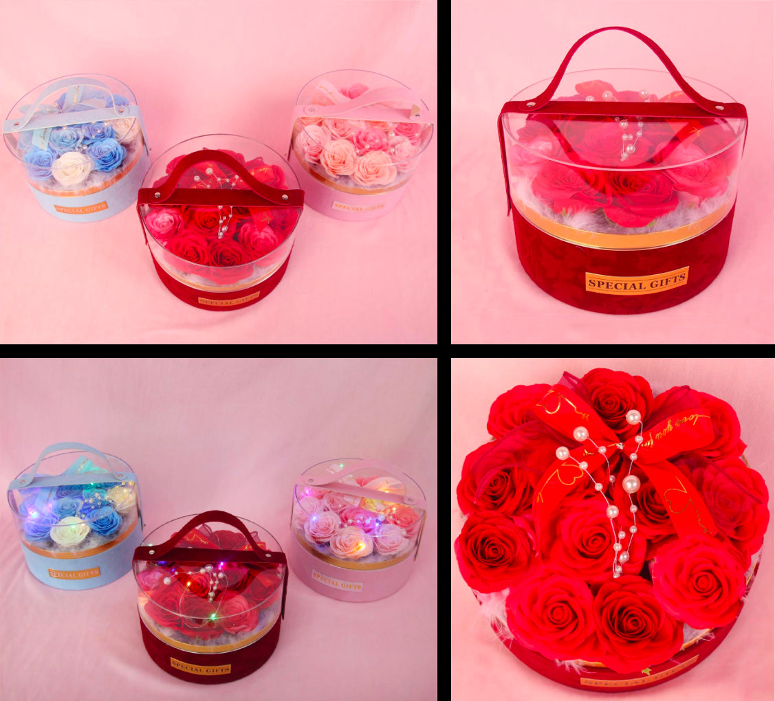 Valentine Rose Bouquet Round Case with Led Lights